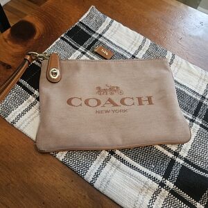 Coach Tan Wristlet with Logo